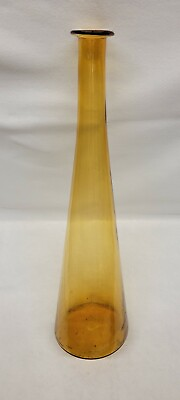 #ad Mid Century Glass Tall Bottle Empoli Italian Glass 19.5 Inch Amber $49.50