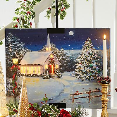#ad Country Church Lighted LED Christmas Canvas Wall Art by Sally Swatland $61.99