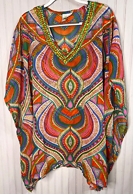#ad India Boutique Womens COVERUP 3X 4X Resort Glam V Neck Gem Hippie Gypsy Pullover $22.99