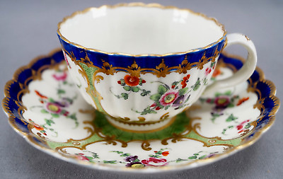 #ad Dr Wall Worcester Hand Painted Floral Cobalt Green amp; Gold Tea Cup amp; Saucer C $595.00