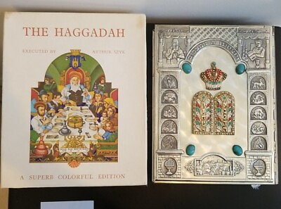 #ad Vtg Israel Judaica Jeweled Metal Cover The Haggadah by Arthur Szyk with Box $225.00