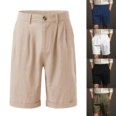 #ad Men#x27;s Elastic Waist Bottom Shorts Solid Color Short Pants Casual Cargo Shorts $14.65