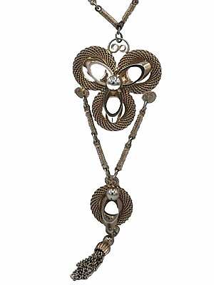 #ad Vintage Layered Drop Flower Pendant Long Necklace Bar Tassel 22 “ Gold Tone $28.88