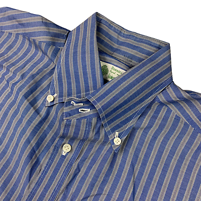 #ad VTG Borelli Men’s 100% Cotton Dress Shirt Blue Gray Stripe • Italy • 15.75 40 $60.01