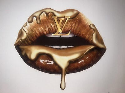 #ad Stunning LV Brown With Gold Lips Drip Art Canvas LV Designer New Free Shipping $68.99