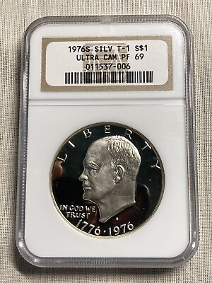 #ad 1976 S $1 Eisenhower SILVER TYPE 1 NGC PF 68 Ultra Cameo $80.99