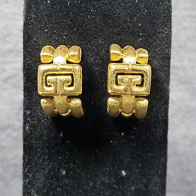 Givenchy Earrings Gold Tone Half Hoop Modernist Mid Century Pierced Signed $39.98