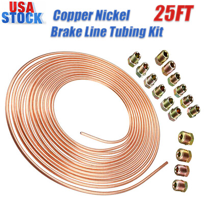 #ad Copper Nickel Brake Line Tubing Kit 3 16 OD 25 Foot Coil Roll all Size Fittings $13.01