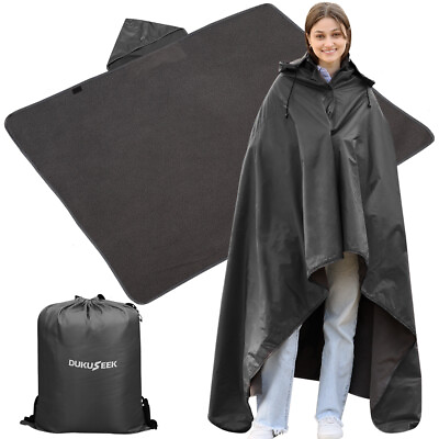 #ad Hooded Stadium Blanket Black 79x56? Waterproof Windproof Outdoor Fleece Blanket $38.98