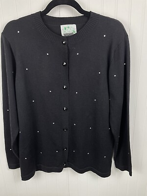 #ad Quacker Factory Women Black Cardigan Sweater Rhinestone Button Front Small $22.00