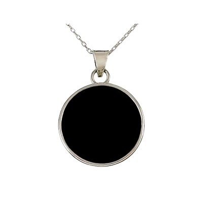 #ad Sterling Silver 925 Round Flat Black Onyx 20mm Handmade Pendant Necklace 18#x27;#x27; $37.99