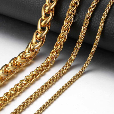 #ad Men Women Braided Wheat Spiga Necklace Gold Plated Stainless Steel Chain 3 9.5mm $8.99