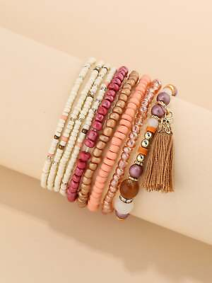 #ad 9pcs Boho Tassel Charm Beaded Bracelet Bead string Bracelet Jewelry Accessory $6.32