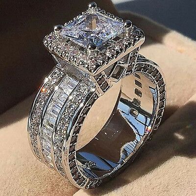 #ad Elegant 925 Silver Filled Ring Women Cubic Zircon Wedding Jewelry Sz 5 11 C $3.28