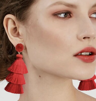 #ad MeHz Colorful Layered Fashion Tassel Earrings Bohemian Red Fringe Statement $10.99