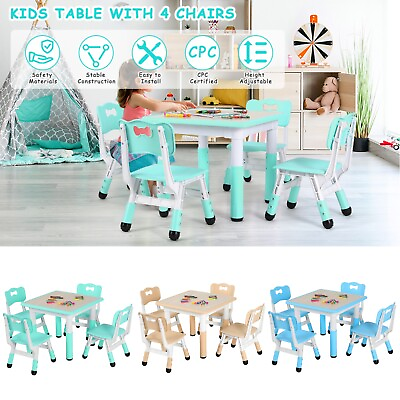 #ad Kids Table and Chairs Play Set Activity Furniture Height Adjustable for Toddler $95.99