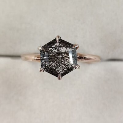 #ad Black Rutilated Quartz 925 Sterling Silver Gemstone Handmade Ring Women Jewelry $40.99