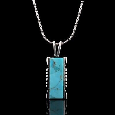 #ad Turquoise Pendant Necklace Rectangle Silver Kingman Southwestern Necklace Gifts $28.99