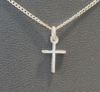 #ad PETITE STERLING SILVER NECKLACE 14quot; CROSS CRUCIFIX FAITH CHILD 2763 $12.73