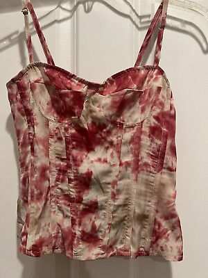 #ad Pretty Little Thing Womens Tie Dye Structured Corset Top Size 2 Swirl Pink White $12.00