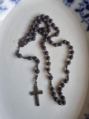 #ad Antique Rosary Beads Catholic Carved Beads Crucifix $250.00