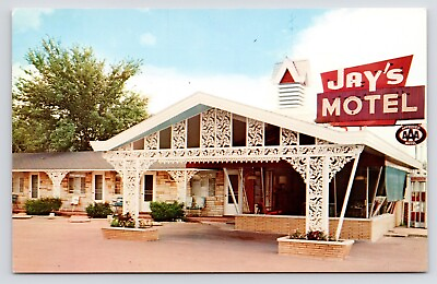#ad 1950s MCM Jay’s Motel AAA Vandalia Illinois ILL Fayette County Vintage Postcard $8.20