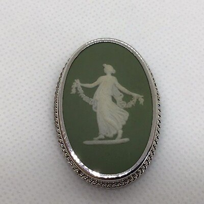 #ad 23quot; Green Wedgewood England Necklace Brooch Jasperware Grecian Dancer Relief $40.80