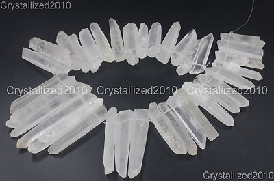 #ad Natural Clear Quartz Crystal Rock Stick Poined Drilled Reiki Healing Beads 16quot; $23.49