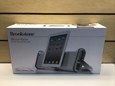 #ad Brookstone Boombox for iPad iPod and iPhone with Built in FM Silver $40.00