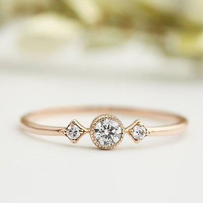 #ad Shiny Round Cut Natural Diamond Womens Three Stone Wedding Ring In 10K Rose Gold $430.00