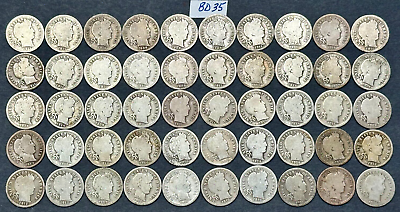 #ad Barber Silver Dimes Lot of 50 FULL DATE Silver Barber Dimes NICE GROUP #BD35 $193.49