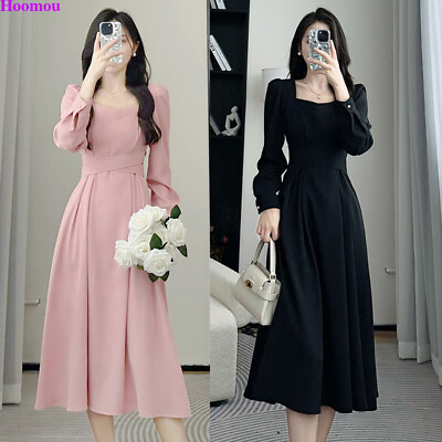 #ad Spring Korean Women Slim Empire Waist Pleated Casual Party Cocktail A line Dress $13.64
