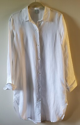 #ad J Crew Classic Shirt Dress Linen Blend Womens XS White Tunic Beach Coverup $29.00
