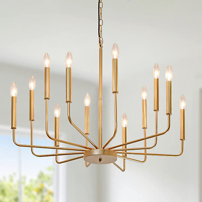 #ad 12 Light Black Farmhouse Chandelier，Classic Candle Ceiling Hanging Light Fixture $131.03