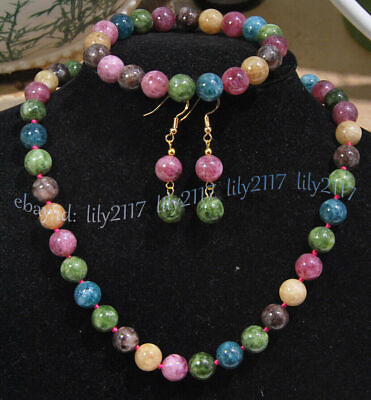 #ad Natural Multicolor Tourmaline Round Gemstone Beads Necklace Bracelet Earring Set $7.87