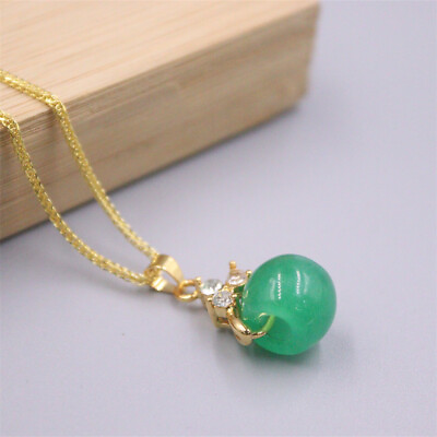 #ad Hot Sale 18k GP Alloy With Green Jade Jadeite Lucky Round Loose Bead Pendant $5.12