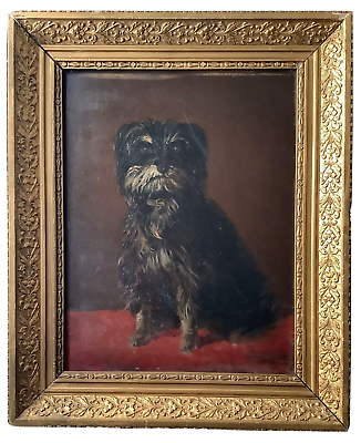 #ad 19th Century Portrait Yorkshire Terrier Original Oil KNIP Antique painting $2700.00