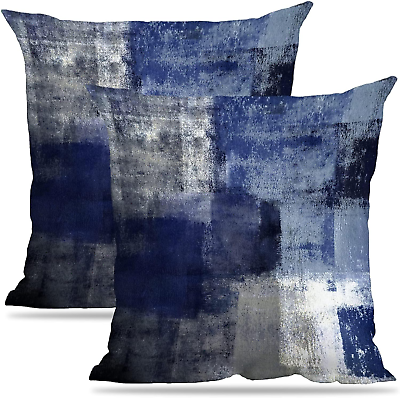 #ad Set of 2 Blue Art Artwork Contemporary Decorative Gray Home Decorative Throw Pil $249.88