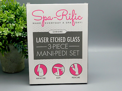 #ad Spa Rific Chrome Laser Etched Glass Mani Pedi 3 PC Set New in Box NOT SEALED $28.78