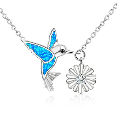 #ad Hawaii Fire Opal Blue Hummingbird Pendants Silver Filled For Women Girls $4.99