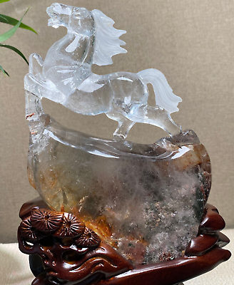 #ad 3.47LB Top Natural Colorful Ghost Phantom Horse Carved Quartz Crystal Skull Gift $1052.19