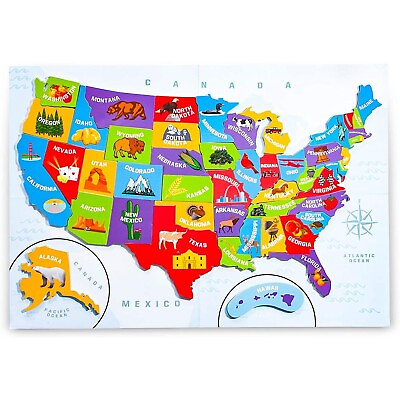 #ad Juvale 44pcs Magnetic U.S. Puzzle Map for Kids 19 x 13 Inches $13.99