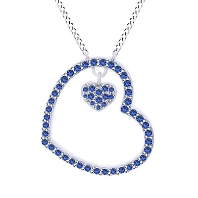 #ad Diamond Shape Blue Sapphire Open Heart Pendant Necklace 18 $247.18