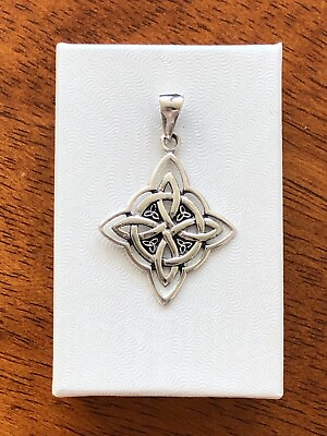 #ad 925 Sterling Silver Celtic Protection Knot Pendant Witch Knot 28mm for necklace $31.95