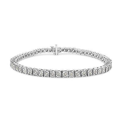 #ad 1.0 Carat Miracle Diamond Square Frame Tennis Bracelet in Sterling Silver 7quot; $468.00