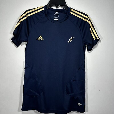 #ad ADIDAS MEN’S CLIMACOOL SHORT SLEEVE SOCCER TRAINING JERSEY SIZE SMALL BLUE GOLD $16.99