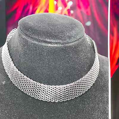 #ad INC International Concepts Wide Silver Tone Mesh Choker Necklace $26.99