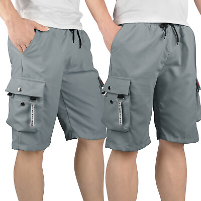 #ad Mens Combat Cargo Shorts Half Pants Elasticated Waist Pockets Casual Trousers US $15.99