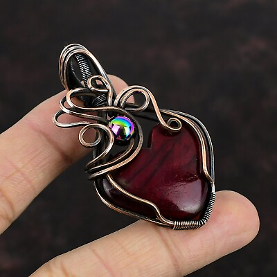 #ad Red Fire Labradorite Pendant Handmade Gemstone Jewelry Copper Wire Wrap Pendant $23.70