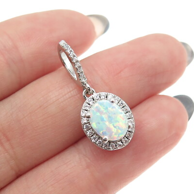 #ad 925 Sterling Silver Real Opal amp; C Z Minimalist Pendant $24.95